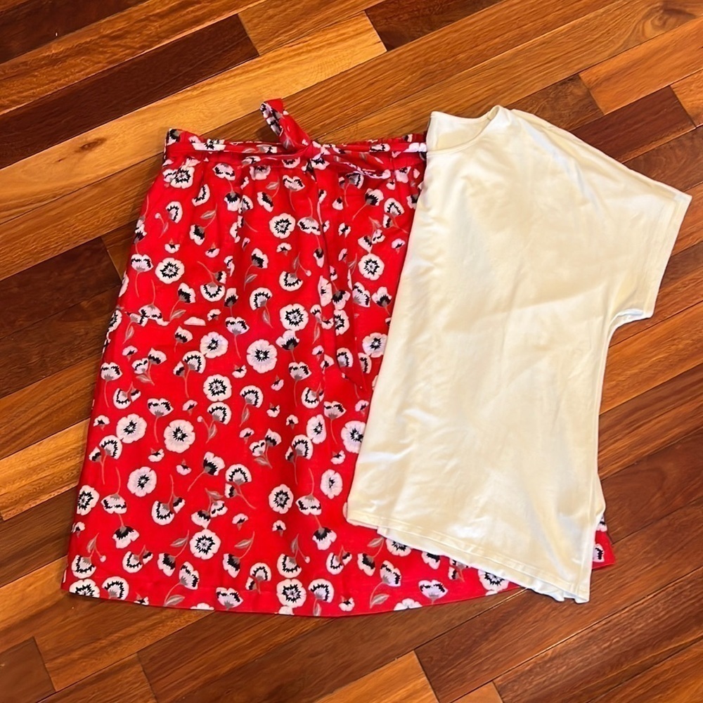 ⭐️ New 2 Piece Bundle J Crew Printed pull-on bow midi skirt XL & J Jill Top